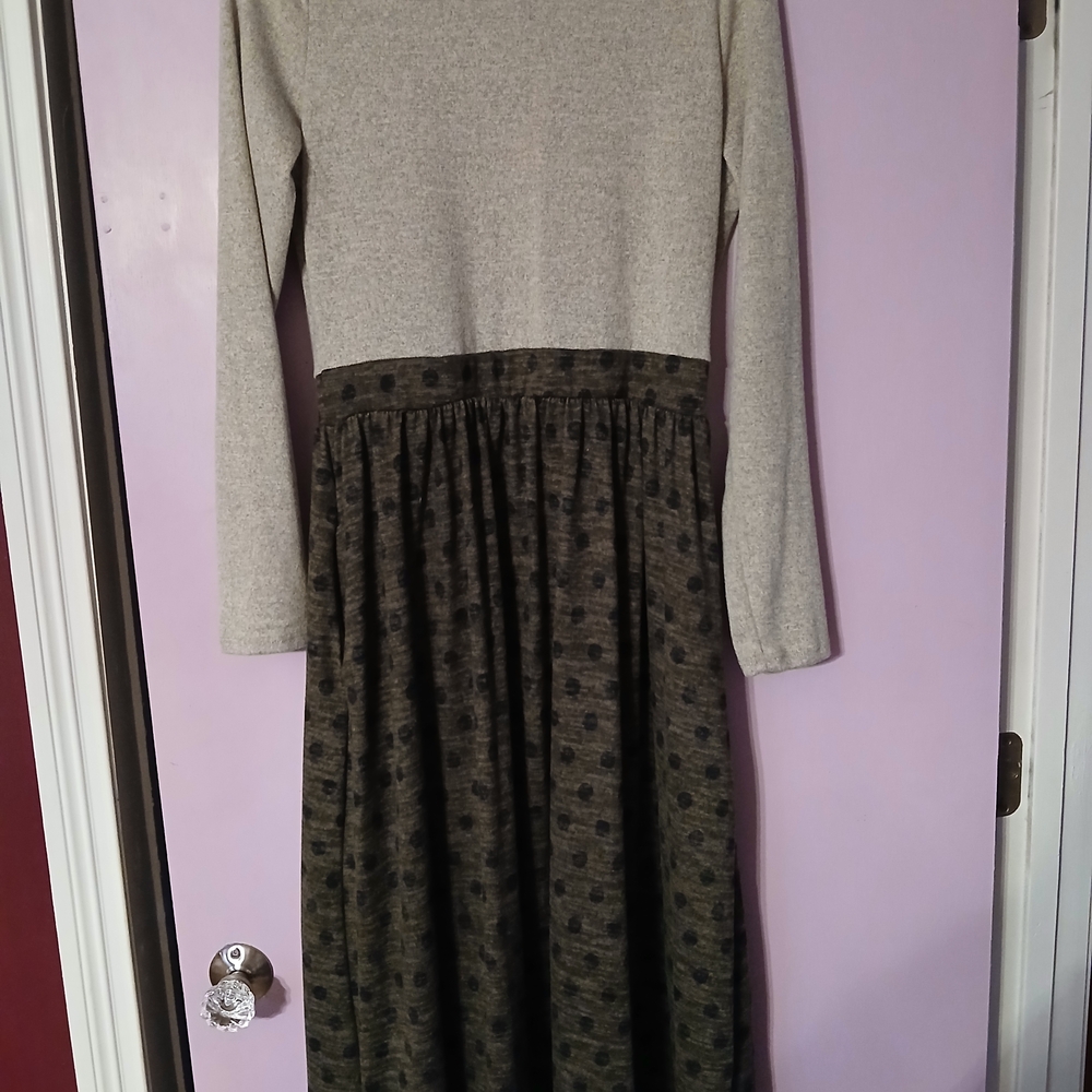 Tan and Green Polka Dot Long Sleeve Dress